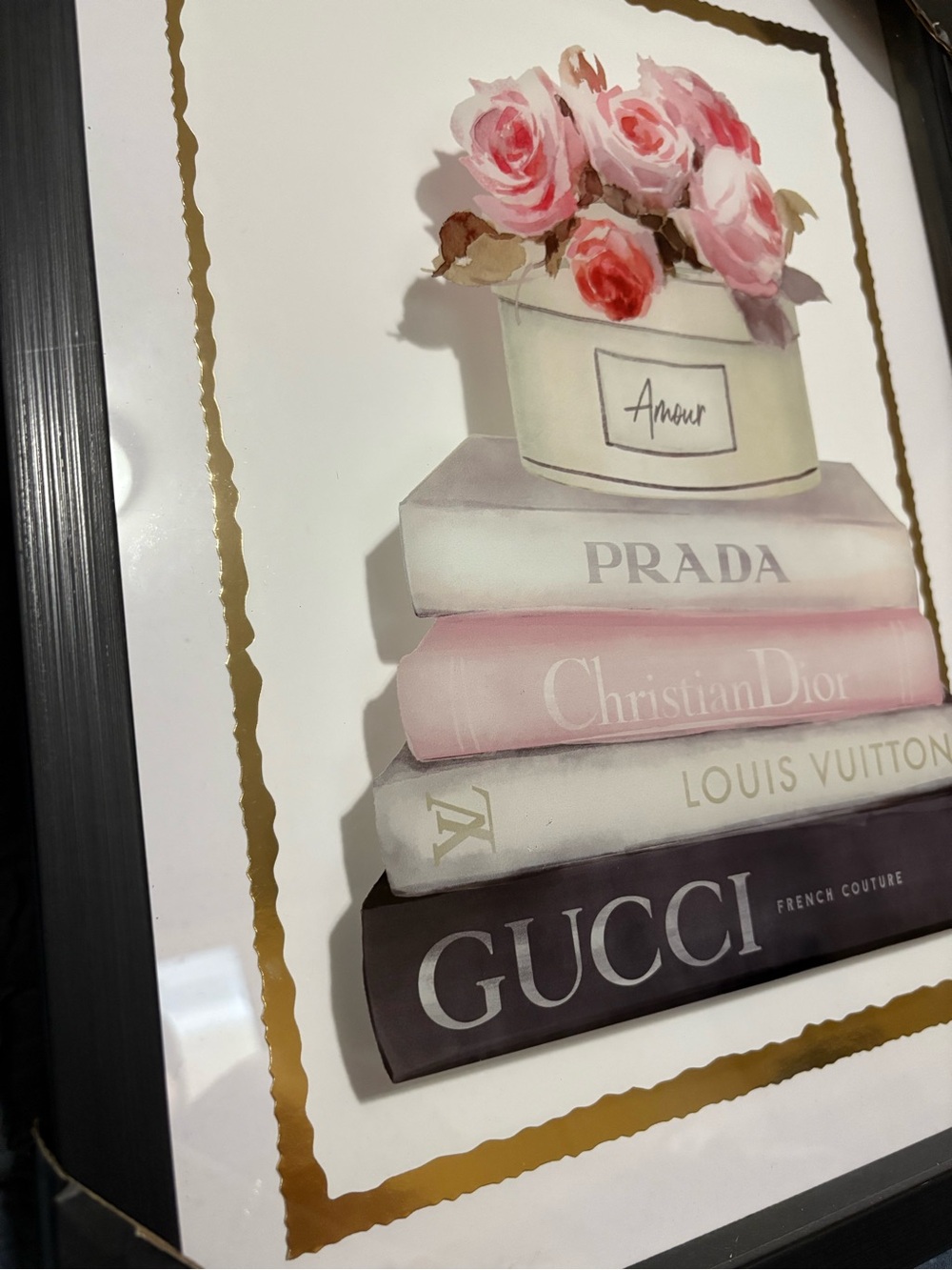 Stacked Fashion Book Wall Art Print in Pink and White by